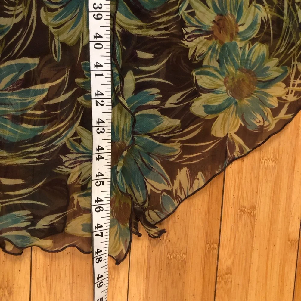 Meghan Matthews Daisy Floral Asymmetrical Sleeveless Green Brown Midi Dress 8 - Picture 10 of 10